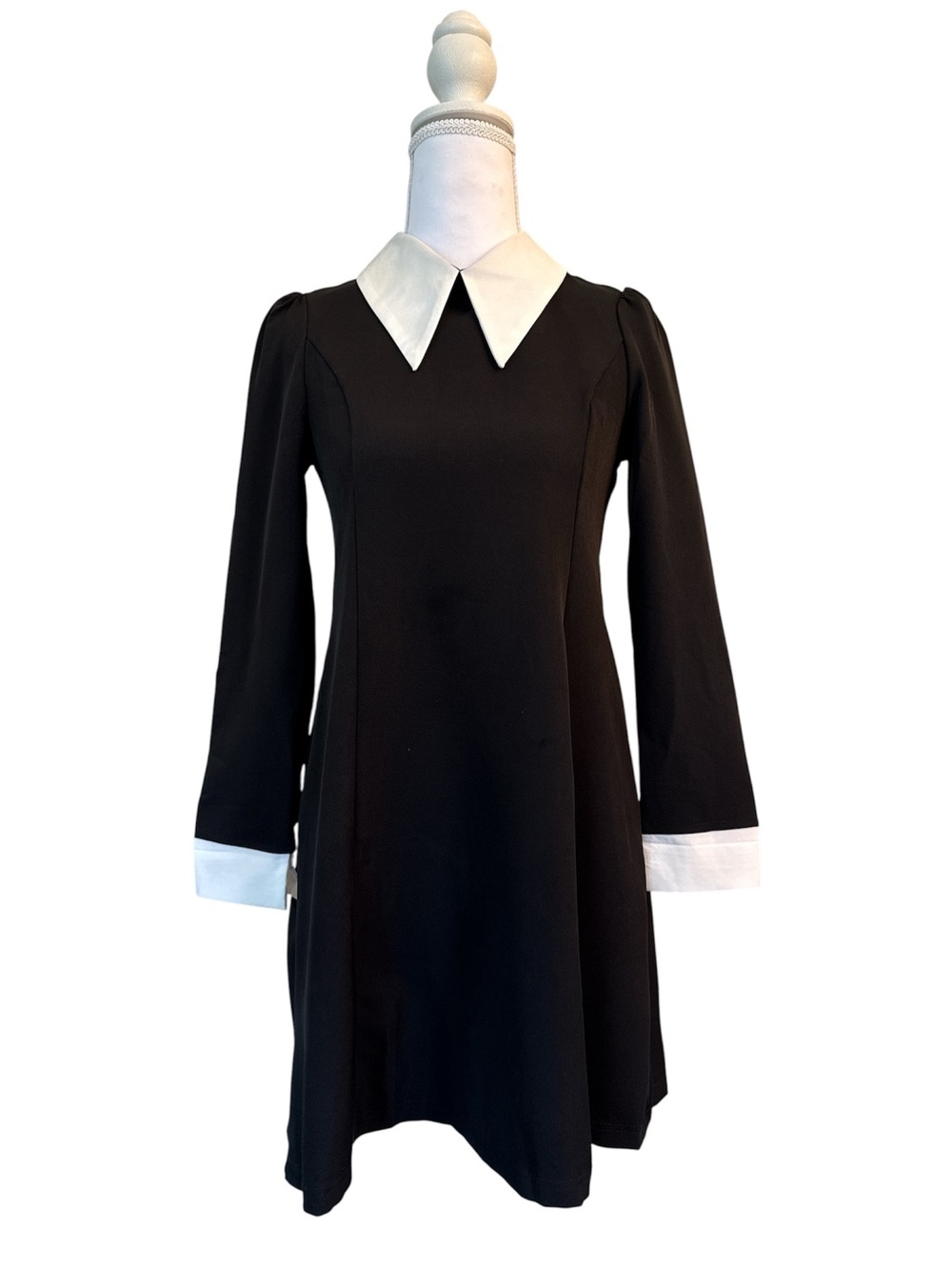 Girl’s Wednesday Addams Dress with White Collar and Cuffs - Classic A-Line